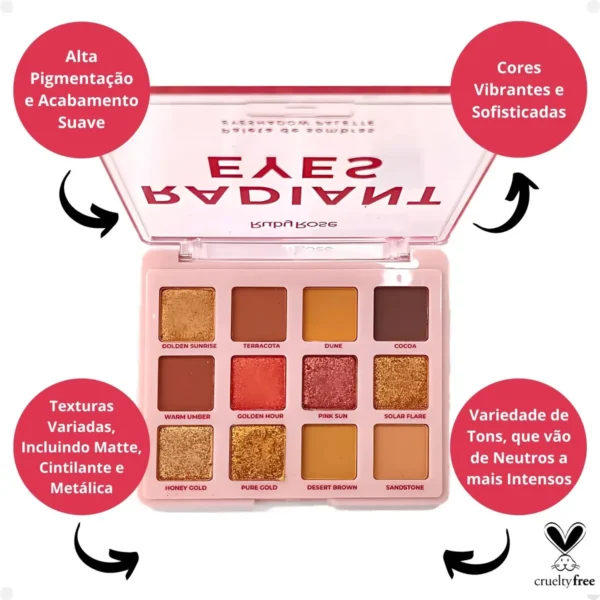 Paleta De Sombras Radiant Eyes Ruby Rose - 12 Cores - Imagem 3