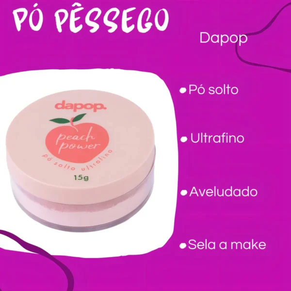 Pó Solto Finalizador Maquiagem Ultrafino Pêssego Dapop Tom do primer Translúcido - Imagem 2