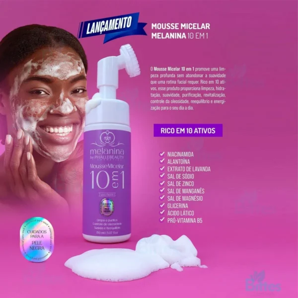 Mousse Micela De Limpar Facial Melanina 10 Em 1 Phallebeauty - Imagem 3