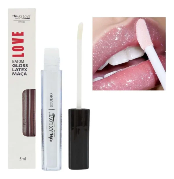 Batom Lip Gloss Labial Brilho Glitter Maçã Latex Max Love