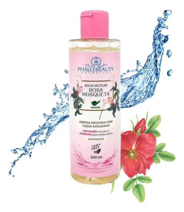Água micelar rosa mosqueta Phállebeauty 200mL