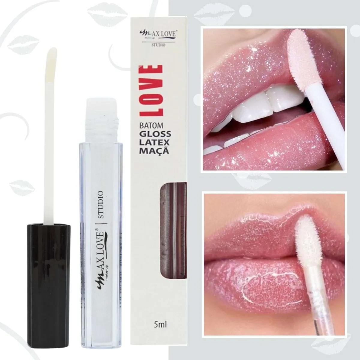 Batom Lip Gloss Labial Brilho Glitter Maçã Latex Max Love - Imagem 2