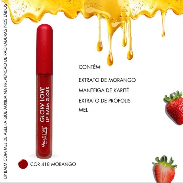 Lip Balm Gloss Sabor Morango Glow Love - Max Love - Imagem 2