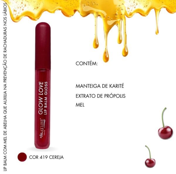 Lip Balm Gloss Sabor Cereja Glow Love - Max Love - Imagem 3
